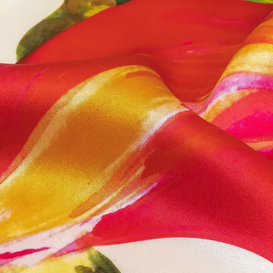 1 Yard Silk Charmeuse Lily Print Italian Made Magenta, Orange, Green & White 53 Inches Wide {2}