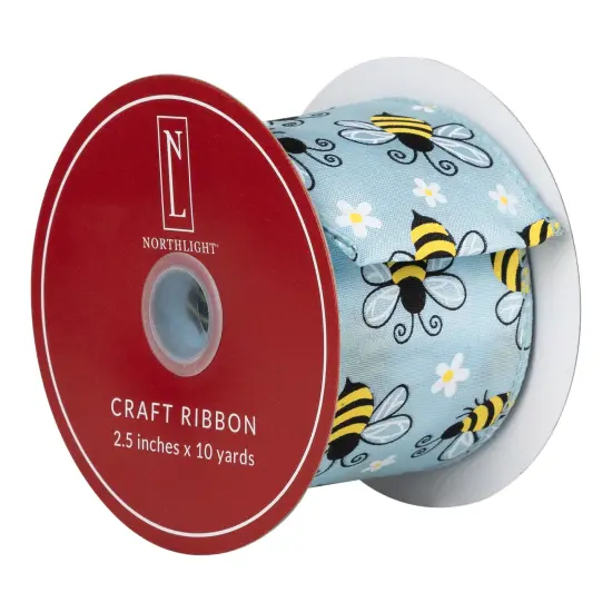 Northlight Bumblebee Design Wired Spring Craft Ribbon - 2.5" x 10 Yards - Blue {6}