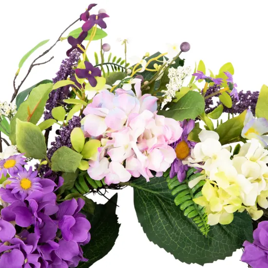 Northlight Hydrangea and Foliage Spring Floral Twig Wreath - 24" - Purple {6}