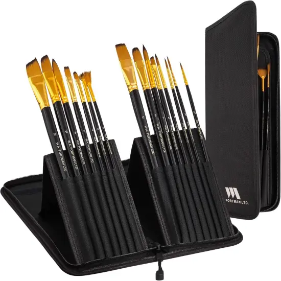 15-pc Acrylic Paint Brushes Set with Case - Acrylic, Oil, Watercolor Brush Set - 15 All-Purpose Paint Brushes with Zip-Up Case {1}