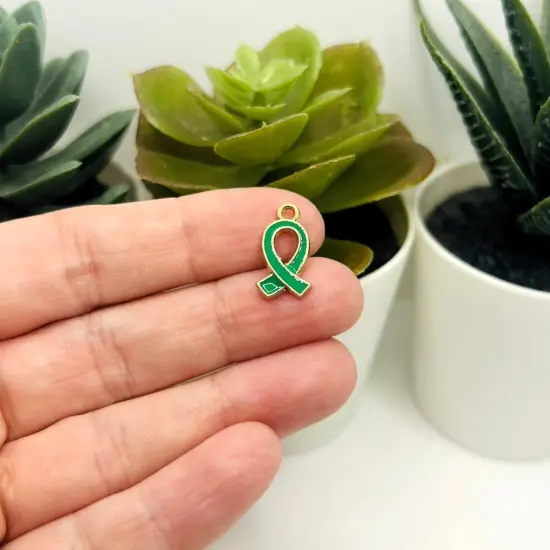 Green Awareness Mental Health Ribbon Charms, 17x10mm {3}