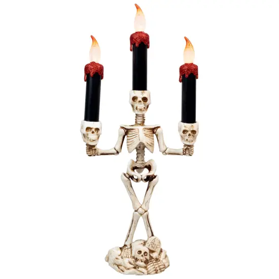 Northlight Dripping Flameless Candles Skeleton Halloween Candelabra - 14.5" - Amber Lights Beige {3}