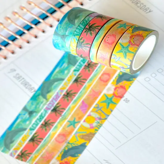 Dolphins Crabs Ocean Beach Key West Vacation Washi Tape Set August 2025 - W138 {2}