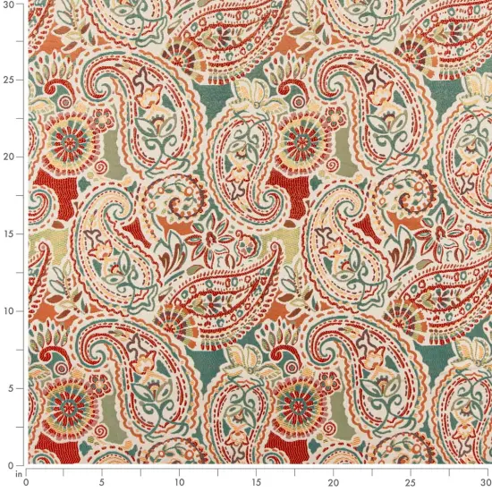 Capri - Aqua & Teal,Orange & Rust Paisley Upholstery Fabric 54 Inches" {3}