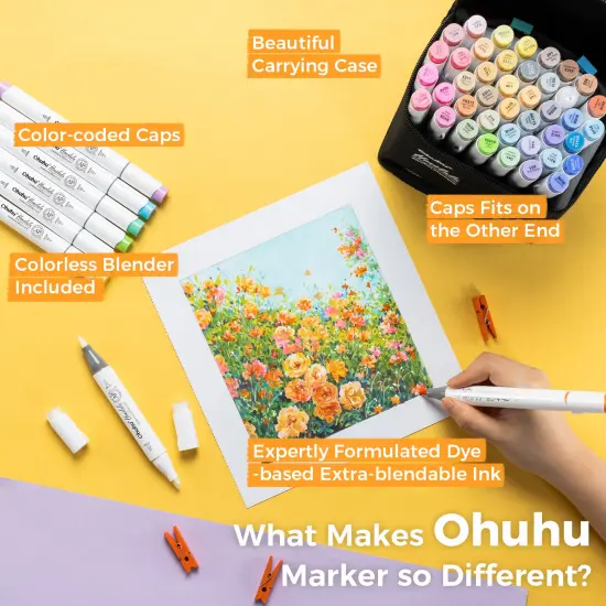 Ohuhu Honolulu 48 Mid-tone Colors Alcohol-Based Markers - Dual Tip Brush & Chisel {6}
