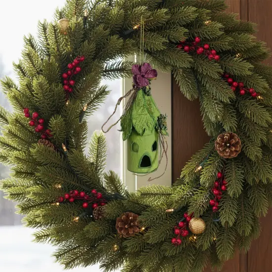 Allstate Whimsical Birdhouse Christmas Ornament - 8.5" - Green and Purple {4}