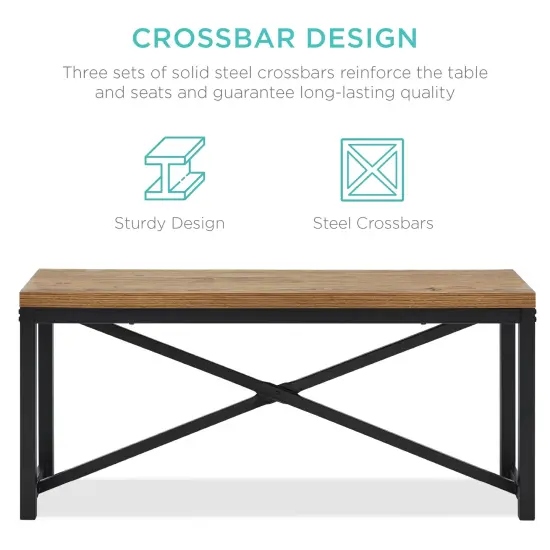 Best Choice Products 45.5in 3-Piece Bench Style Dining Furniture Set, 4-Person Dinette w/ 2 Benches, Table Light Brown/Black {3}