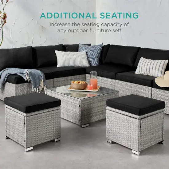 Best Choice Products Set of 2 Wicker Ottomans, Multipurpose Furniture w/ Removable Cushions, Steel Frame Gray/Black {5}