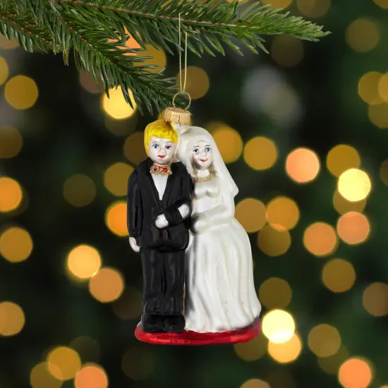 GKI/Bethlehem Lighting Glittered Bride and Groom Glass Christmas Ornament - 3.75" White {1}