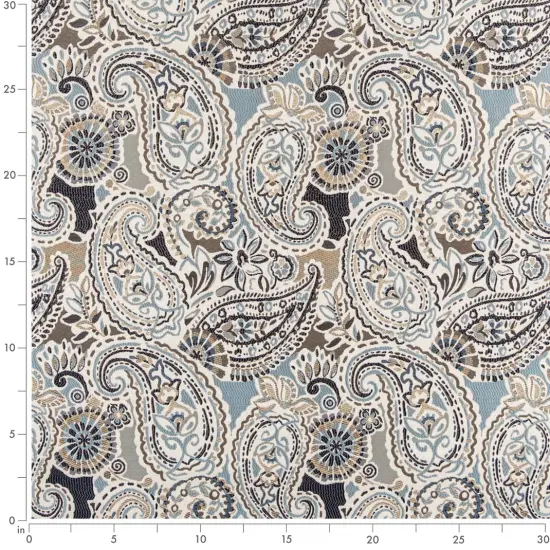 Cornflower - Blue Paisley Upholstery Fabric 54 Inches" {3}
