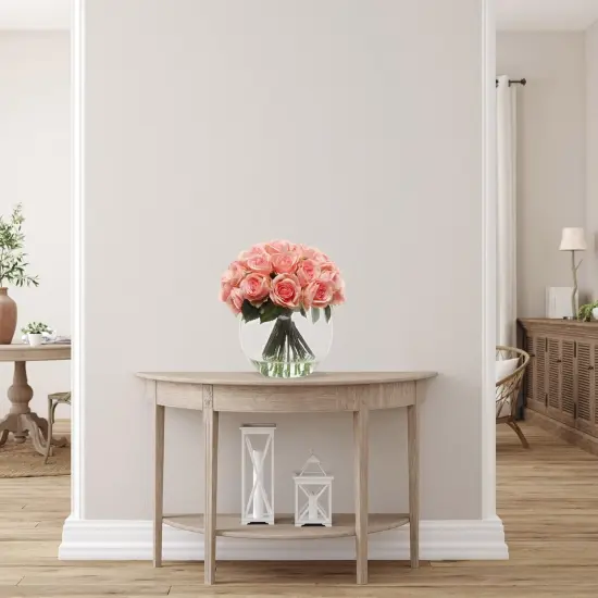 Pink Rose Arrangement in Faux Water Look Glass Vase - 1 Piece , Lifelike Floral Centerpiece, Perfect for Home, Office, and Event D&eacute;cor, Floral Home by Artificial Flowers {3}