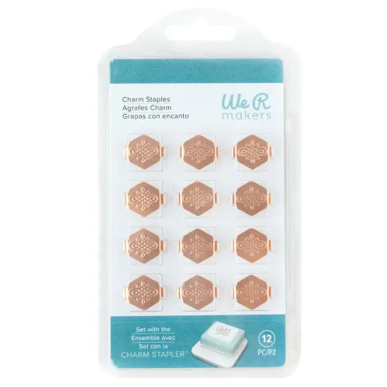 We R Charm Stapler Charm 12/Pkg-Copper Hexagon With Knot Emboss {1}