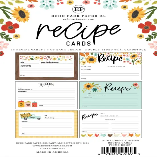 Echo Park Recipe Cards-Sunflower Summer {3}