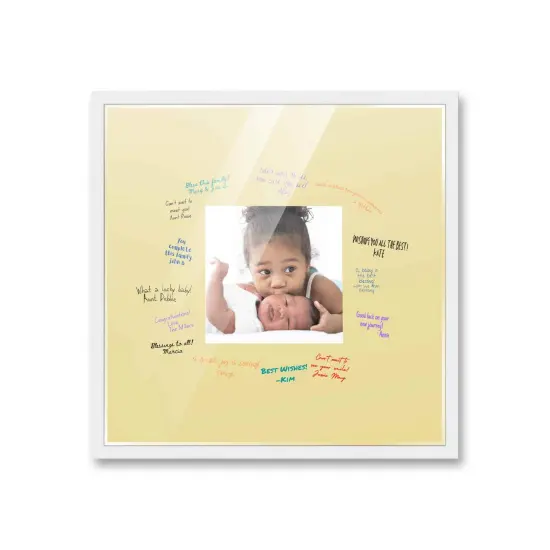 Autograph White Wood Frame with Squre Yellow Mat - Perfect for Event Signatures, Full-Color Pen Set Included - 3 Sizes Available {2}