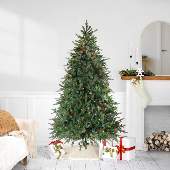 Northlight Real Touch&trade;️ Pre-Lit Full Hunter Fir Artificial Christmas Tree - 6.5' - Multicolor Lights Green {1}