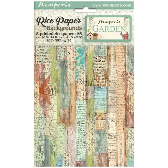 Stamperia Assorted Rice Pape Backgrounds A6 8/Sheets-Garden {1}
