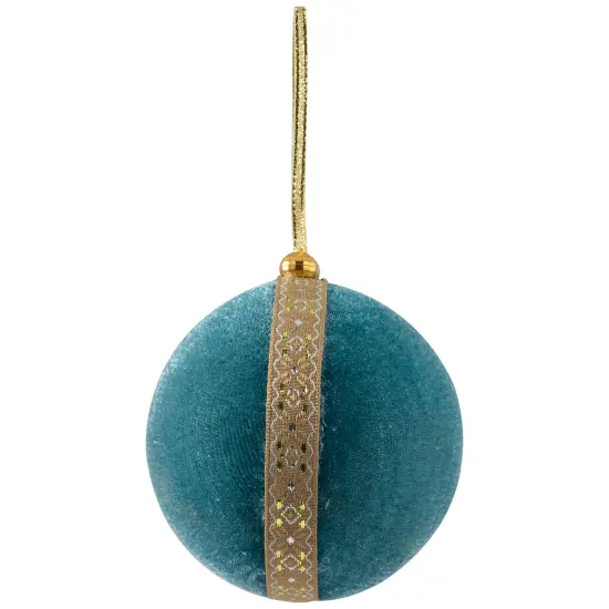 Northlight Velour Christmas Ball Ornament with Ribbon Stripe - 3.25" - Teal Green {3}