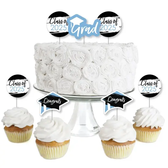 Big Dot of Happiness Light Blue 2025 Graduation Party - Dessert Cupcake Toppers - Clear Treat Picks - Set of 24 {1}