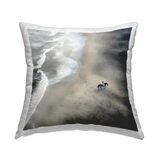 Aerial Beach View Horse Outdoor Printed Pillow Design by RB, 18 x 7 x 18 {1}
