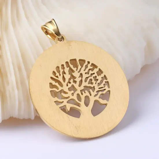 40mm Gold Plated Stainless Steel Rhinestone Tree of LIfe Pendant {3}