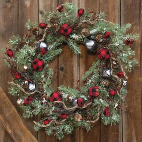 Buffalo Gingham Country Holiday Wreath 24" {1}