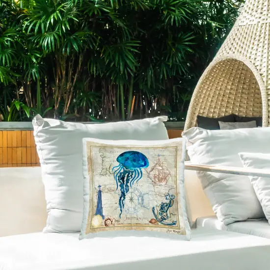Jellyfish & Maritime Map Design by Jill Meyer Outdoor Printed Pillow  {2}