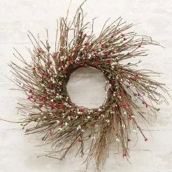 Pip Twig Berries Wreath Green Red White {2}