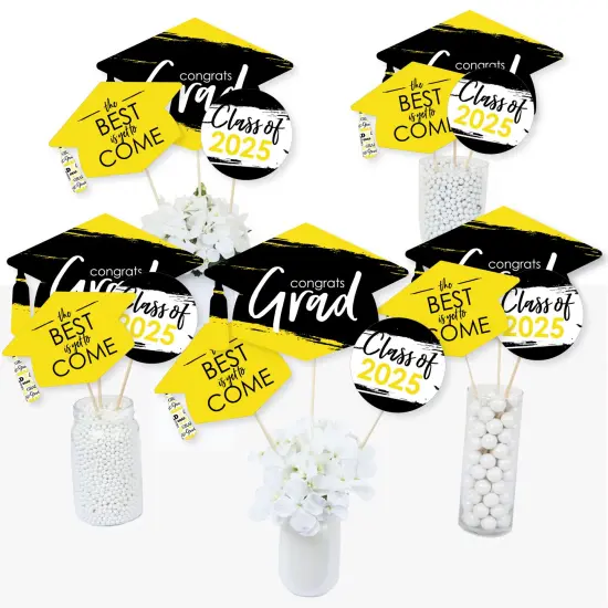 Big Dot of Happiness Yellow 2025 Graduation Party Centerpiece Sticks - Table Toppers - Set of 15 {3}