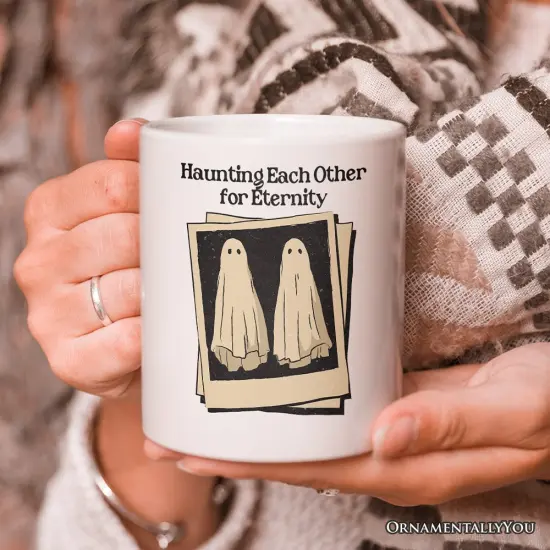 Retro Ghost Picture Haunting Eachother for Eternity, Mug, Vintage Halloween Gift for Couples {2}