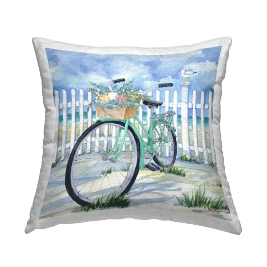Bike on Rosemary Beach Outdoor Printed Pillow Design by Paul Brent, 18 x 7 x 18 {1}