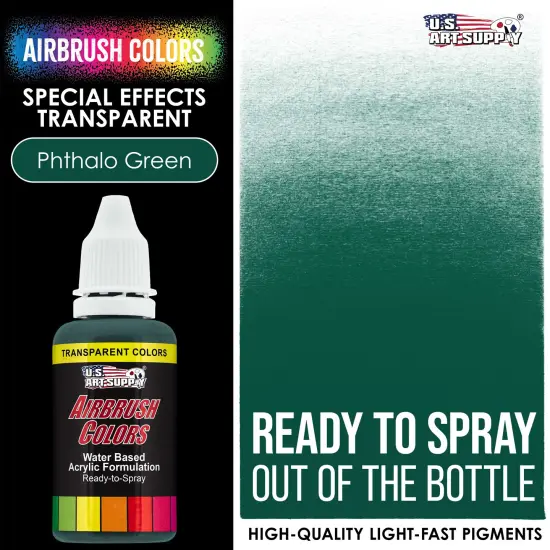 Phthalo Green, Transparent Acrylic Airbrush Paint, 1 oz. {2}