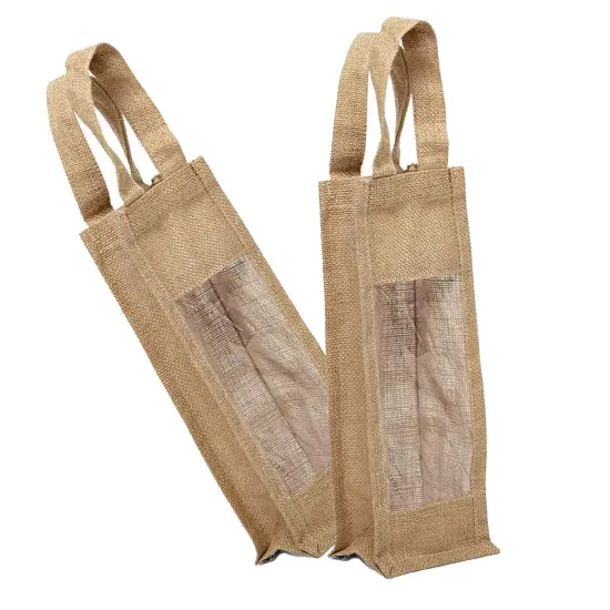 Jute Wine Bag with Window 4.75" x 3.94" x 13.75" Elegant and Functional {5}