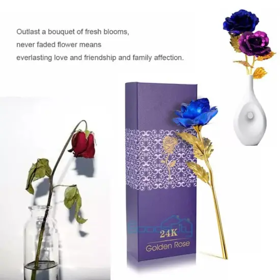 Gold Plated Blue Rose Flower 24K Gold foil For Valentine's Day Gift Luxury Gift {4}