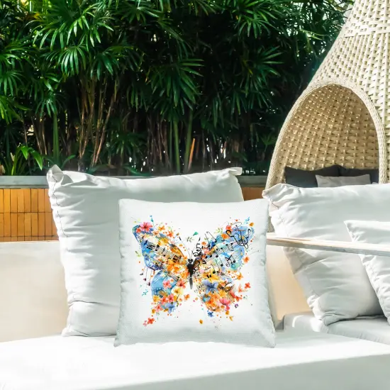 Song Notes Butterfly Outdoor Printed Pillow Design by LSR Design Studio, 18 x 7 x 18 {2}