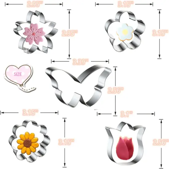 Spring & Summer Flower Cookie Cutters Set Rose Sunflower Tulip Daisy Butterfly Stainless Steel {1}