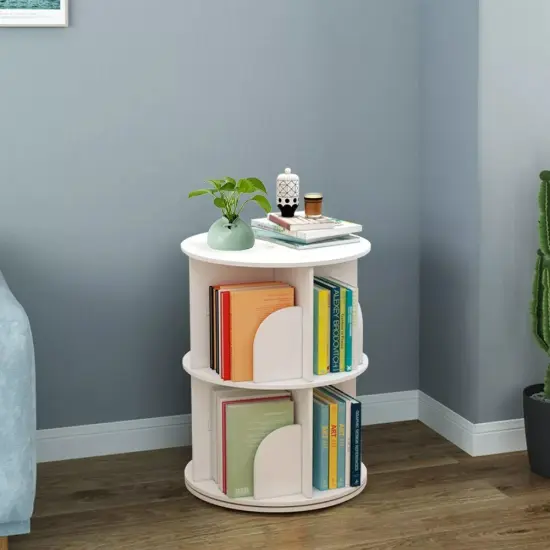 Rotating Bookshelf 360 Display 2 Tier Floor Standing Bookcase Storage Rack {3}