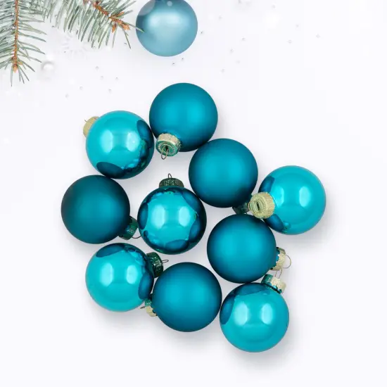 Northlight 2-Finish Christmas Glass Ball Ornaments - 1.75" (44.5mm) - Turquoise Blue - 10ct {4}