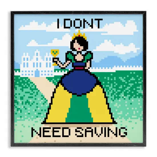 Stupell Industries Don't Need Saving Pixel Princess Framed Giclee Wall Art Design by Grace Popp {1}