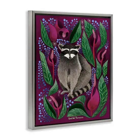 Stupell Industries Raccoon & Cabbage Leaves Framed Floater Canvas Wall Art Design by Renee Thompson {3}