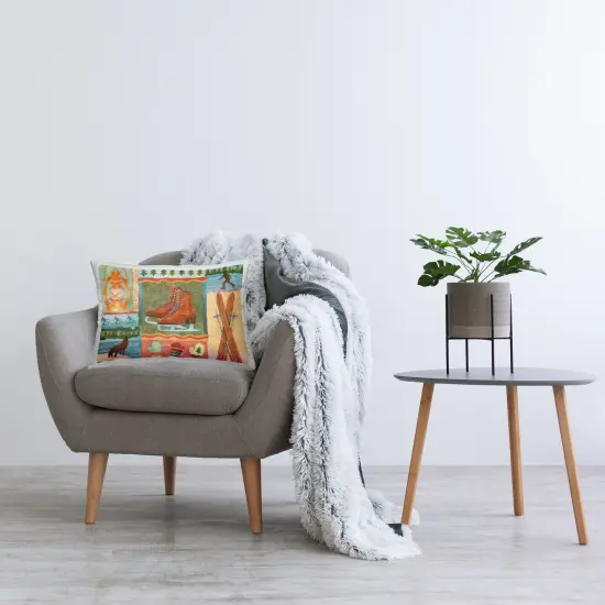 Winter Cabin Collage Design by Andrea Tachiera Throw Pillow {2}