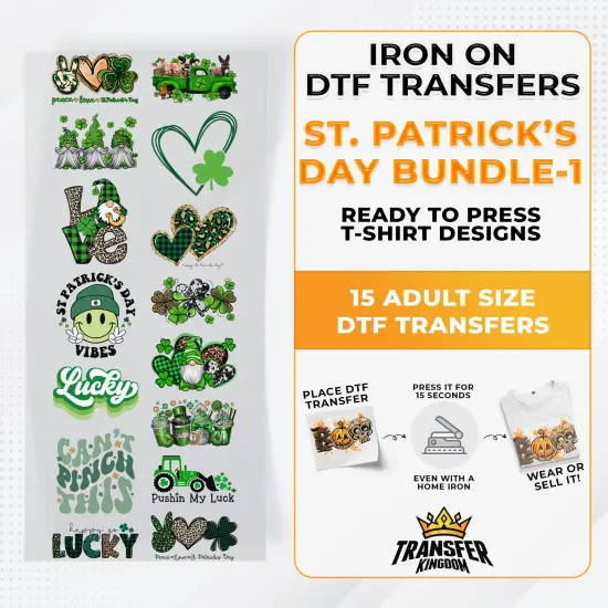 St.Patrick's Day Bundle Iron on DTF Transfer Bundle 1 - 15 Best Seller Ready To Press T-shirt Designs {1}