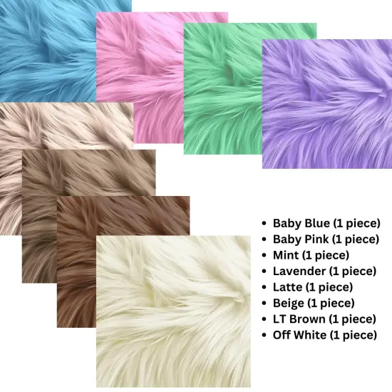 FabricLA Faux Fur Fabric - 8 Pieces Square Fur Material Fabric - 10&rdquo; X 10&rdquo; Inches (25cm x 25cm) - Shaggy Fur Patches Fabric Cuts Chair Cover Seat Cushion for DIY Craft Pastel harmony pack {1}