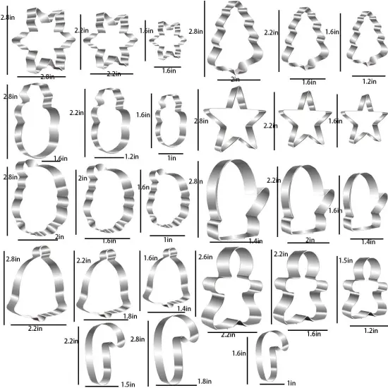 Christmas Cookie Cutters Set 27 Pcs Snowman Tree Santa Bells Gingerbread {3}