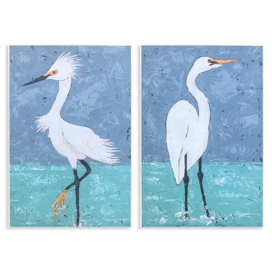Stupell Industries Snowy Egret Pond 2 pc Wall Plaque Art Set Design by Jade Reynolds {1}