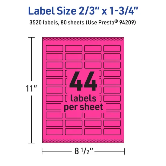 Avery Neon Magenta Paper Labels, 2/3" x 1-3/4" Rectangle {5}
