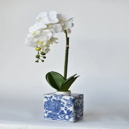 22" Faux Phalaenopsis Orchid in Blue/White Container - 1OR {2}