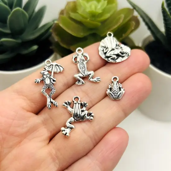 100 Piece Antique Silver Frog Charms, 5 Styles {2}