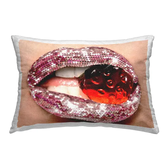 Glitzy Sequin Lips Design by Ziwei Li Outdoor Printed Pillow  {1}