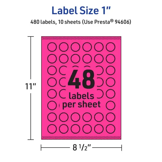 Avery Neon Magenta Paper Labels, 1" Starburst {5}