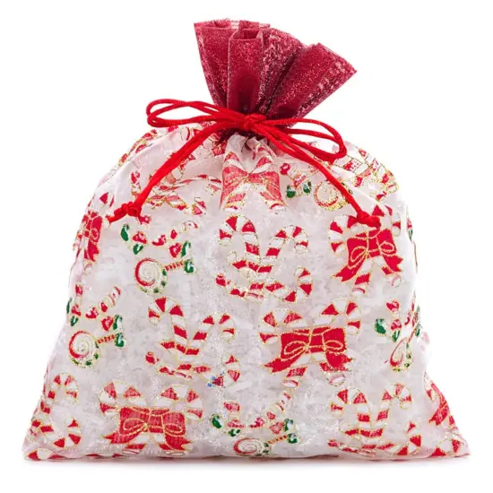 Candy Canes Christmas Bag with Red Ribbon 8&rdquo; x 10&rdquo; {2}